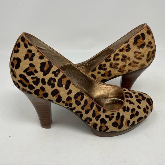 Sofft Brown Tan Leopard Leather Upper Platform Heels 8.5 - Picture 6 of 11